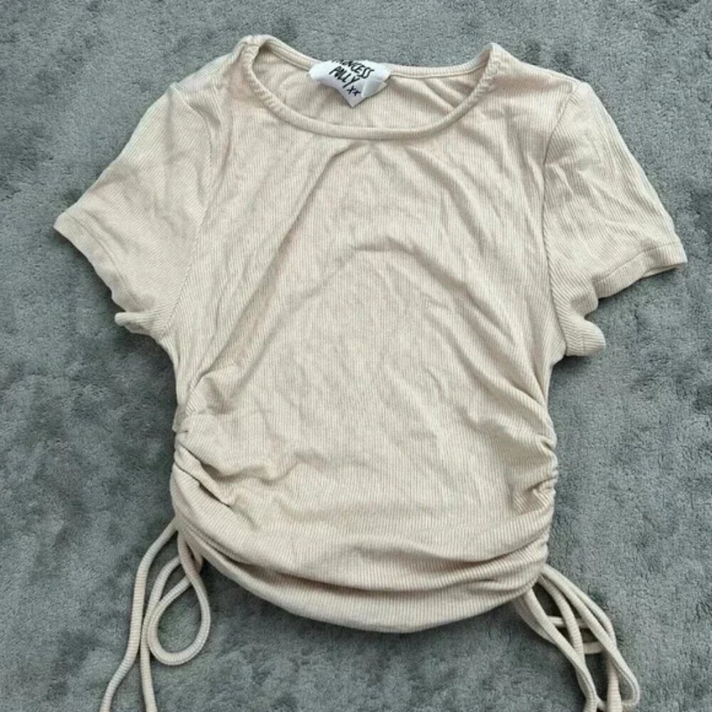 Princess Polly Top Womens Size 0 Cream Tie Up Ruched Crop Top Shirt Casual